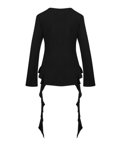 Tシャツ・カットソー NOT KNOWING Stud VNeck Ruffle Top BLACK NOT KNOWING】STUD V-NECK RUFFLE TOP（Tシャツ/カットソー