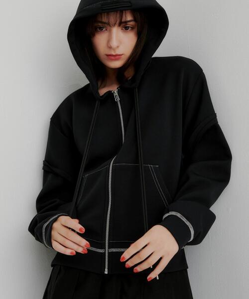casane(カサネ)の「CASANE(カサネ)ダブルコードZIPパーカー(パーカー・レディース・ブラック/アイボリー・F)」の14枚目の写真