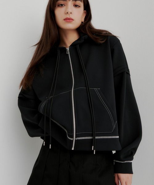 casane(カサネ)の「CASANE(カサネ)ダブルコードZIPパーカー(パーカー・レディース・ブラック/アイボリー・F)」の10枚目の写真