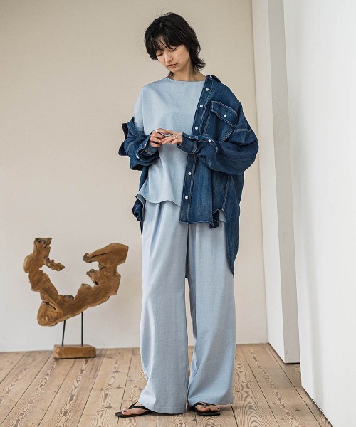 MAYSON GREY(メイソングレイ)の「タンブラーブッチャードルマンブラウス≪手洗い可能 / セットアップ対応≫(シャツ/ブラウス・レディース・ブルー/ブラック/グレー系その他/ライトグレー/チャコールグレー/ブラウン・M)」の14枚目の写真
