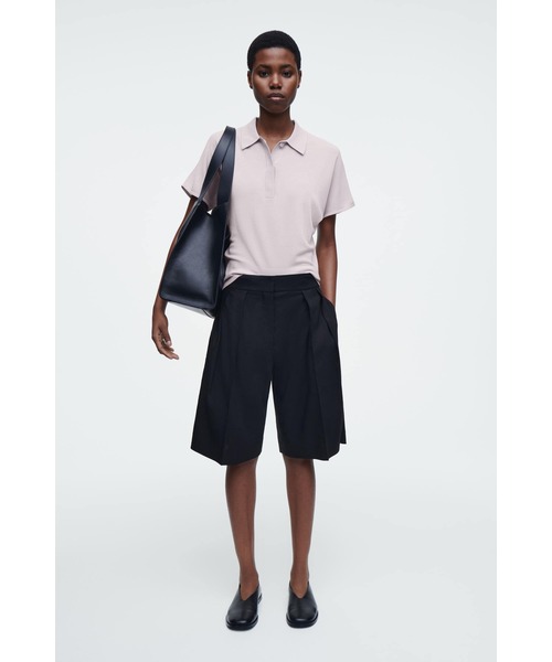 COS ネイビー 長袖ニットポロシャツ SLIM-FIT KNITTED POLO SHIRT スリムフィット ニットポロシャツ
