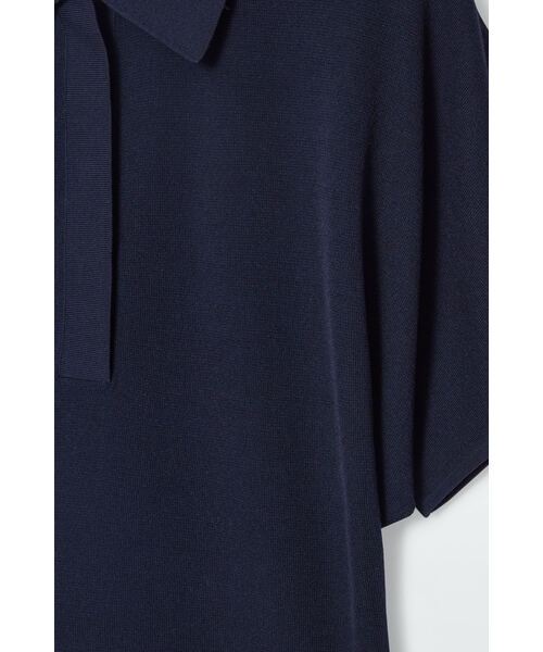 COS ネイビー 長袖ニットポロシャツ CROPPED-SLEEVE MERINO WOOL POLO SHIRT クロップドスリーブメリノ