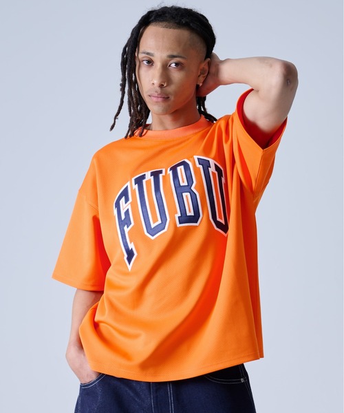 美品　FUBU　フブ　半袖　ゲームシャツ　XL　オレンジ　シルバー　B-BOY 美品FUBUフブ半袖ゲームシャツXLオレンジシルバーB-BOY