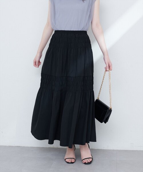natural couture(ナチュラルクチュール)の「【WEB限定】シャーリングティアードスカート(スカート・レディース・ブラック/イエロー/オフホワイト・FREE)」の15枚目の写真