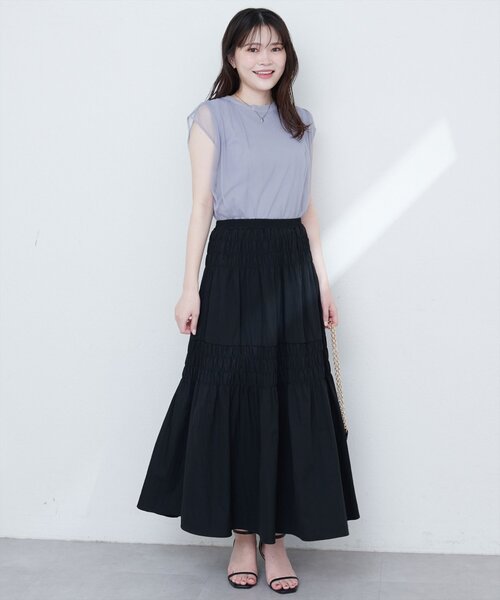 natural couture(ナチュラルクチュール)の「【WEB限定】シャーリングティアードスカート(スカート・レディース・ブラック/イエロー/オフホワイト・FREE)」の17枚目の写真