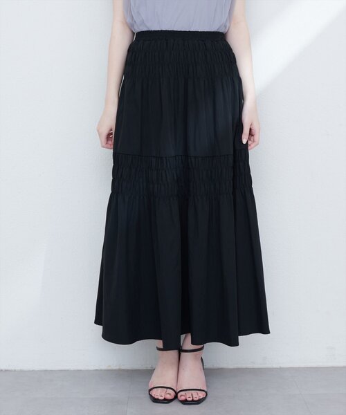 natural couture(ナチュラルクチュール)の「【WEB限定】シャーリングティアードスカート(スカート・レディース・ブラック/イエロー/オフホワイト・FREE)」の10枚目の写真