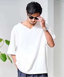 『CavariA/キャバリア』Vネックドローコード付き半袖TEE