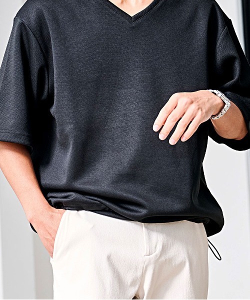 CavariA（キャバリア）の「『CavariA/キャバリア』Vネックドローコード付き半袖TEE（Tシャツ/カットソー・メンズ・ブラック/サックスブルー/チャコール/ホワイト・L/M）」の13枚目の写真