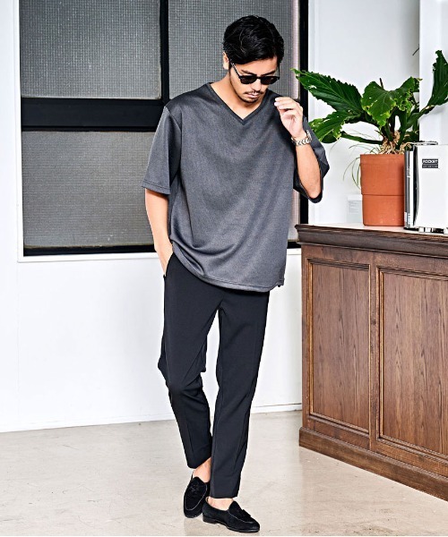 CavariA（キャバリア）の「『CavariA/キャバリア』Vネックドローコード付き半袖TEE（Tシャツ/カットソー・メンズ・ブラック/サックスブルー/チャコール/ホワイト・L/M）」の15枚目の写真