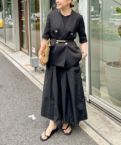 NOLLEY’S（ノーリーズ）の「ウォッシャブルリネン風シアー5分袖ジャケット（ノーカラージャケット・レディース・ベージュ/ブラック・36/38/40）」の13枚目の写真