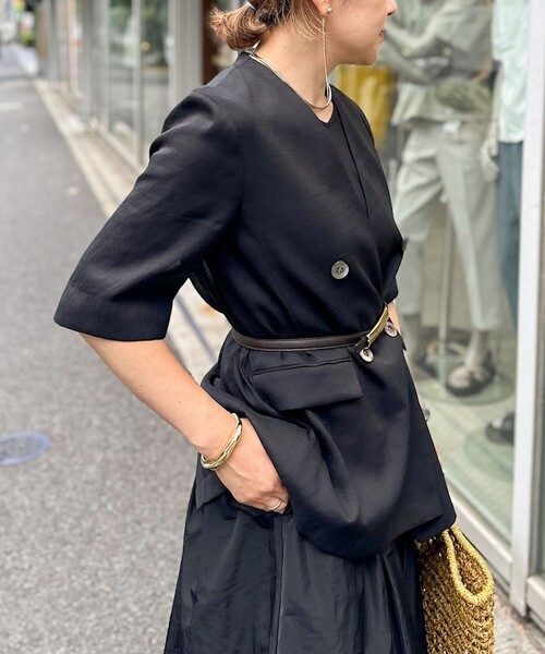 NOLLEY’S（ノーリーズ）の「ウォッシャブルリネン風シアー5分袖ジャケット（ノーカラージャケット・レディース・ベージュ/ブラック・36/38/40）」の14枚目の写真