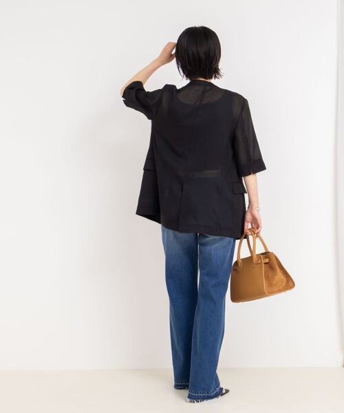 NOLLEY’S（ノーリーズ）の「ウォッシャブルリネン風シアー5分袖ジャケット（ノーカラージャケット・レディース・ベージュ/ブラック・36/38/40）」の20枚目の写真