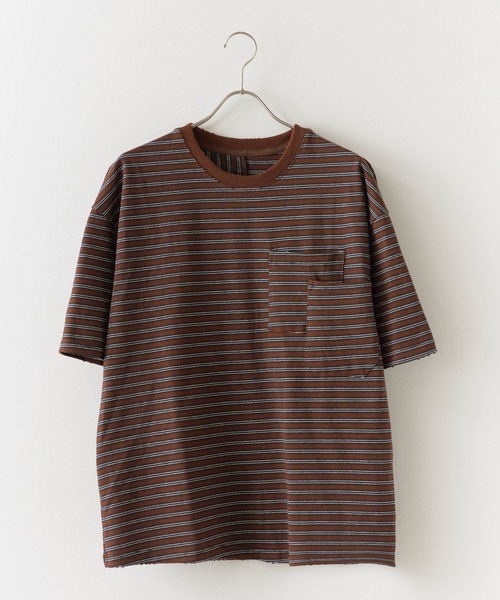 ROOPTOKYO(ループトウキョウ)の「ダメージネック ボーダーTシャツ(Tシャツ/カットソー・メンズ・ブラウン/ブラック・L/M)」の2枚目の写真