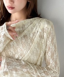 【mily bilet】甘さと上品さを叶える。着回し抜群な花柄レースフラワープリントドレープカットソー(長袖)