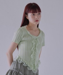 Uenui（ウニュイ）の「【 cunii 】 フリルレースリブカーデトップス（Tシャツ/カットソー）」