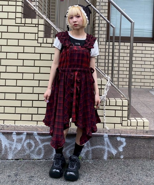 Candy Stripper（キャンディストリッパー）の「FRILL CHECK MINI ワンピース（ワンピース・レディース・ブラック/レッド・FREE）」の9枚目の写真