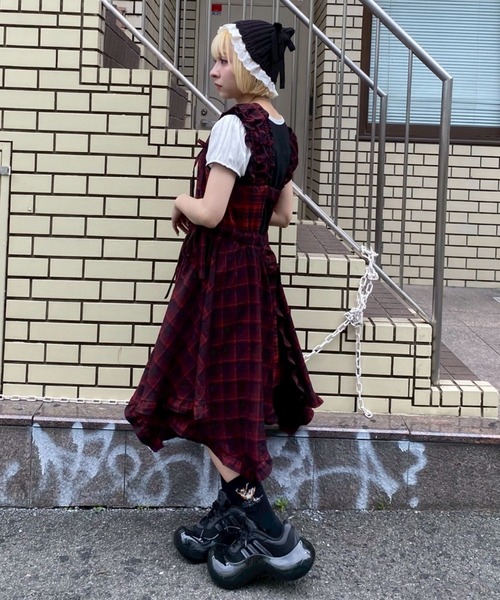 Candy Stripper（キャンディストリッパー）の「FRILL CHECK MINI ワンピース（ワンピース・レディース・ブラック/レッド・FREE）」の10枚目の写真