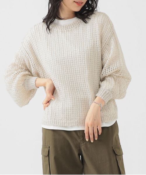 B:MING by BEAMS(ビーミングバイビームス)の「シアー ラメニット(ニット/セーター・レディース・パープル系その他4/ホワイト系その他5/グレー・ONE SIZE)」の2枚目の写真