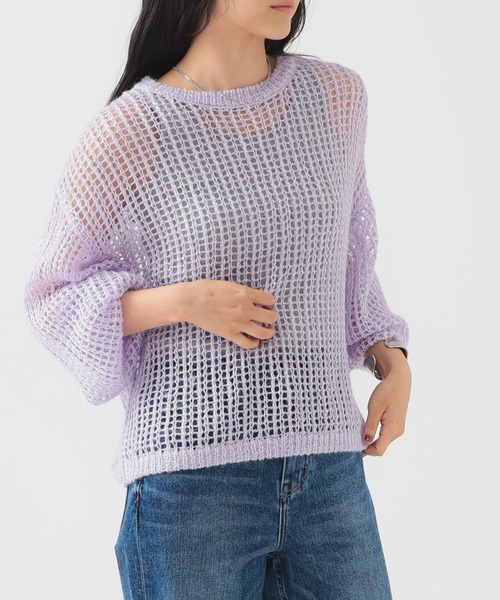 B:MING by BEAMS(ビーミングバイビームス)の「シアー ラメニット(ニット/セーター・レディース・パープル系その他4/ホワイト系その他5/グレー・ONE SIZE)」の3枚目の写真