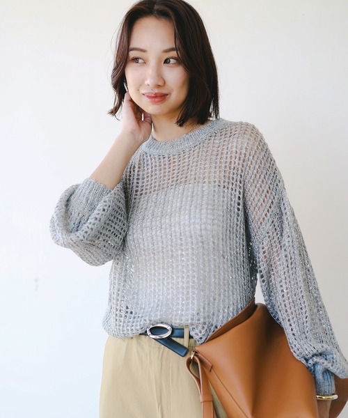 B:MING by BEAMS(ビーミングバイビームス)の「シアー ラメニット(ニット/セーター・レディース・パープル系その他4/ホワイト系その他5/グレー・ONE SIZE)」の20枚目の写真