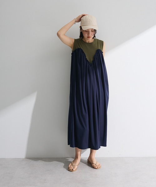 Sugar spoon（シュガースプーン）の「・SUGAR SPOON ギャザーノースリーブワンピ（ワンピース・レディース・カーキ/チャコールグレー/オフホワイト・FREE）」の13枚目の写真