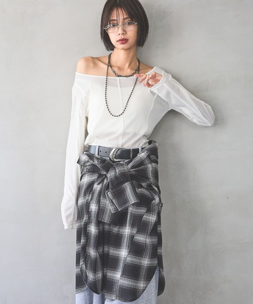 PAGEBOY（ページボーイ）の「アウトシームシアーロングスリーブ（Tシャツ/カットソー・レディース・オフホワイト/グレー/ブラック/マスタード/レッド・FREE）」の20枚目の写真