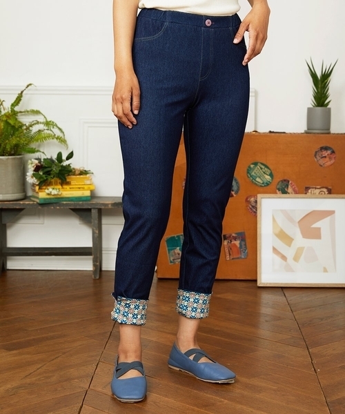 ホコモモラ（JOCOMOMOLA）/幾何柄デニム風レギンスパンツ セール】幾何柄デニム風レギンスパンツ（その他パンツ）｜Jocomomola