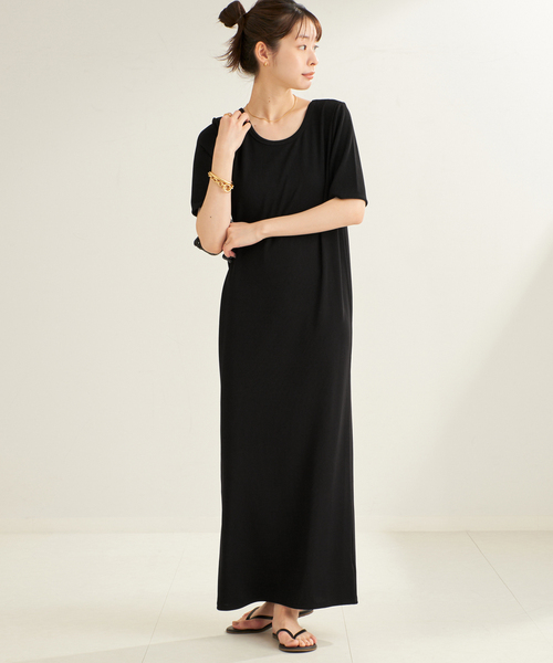 plage（プラージュ）の「《追加》Rib ハーフスリーブ ワンピース 4（ワンピース・レディース・ブラック/チョコ・38/36）」の4枚目の写真