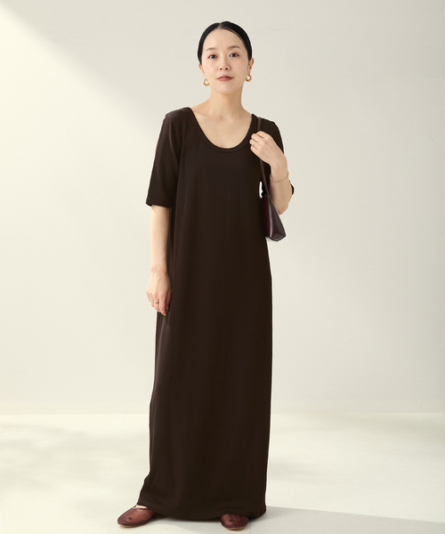 plage（プラージュ）の「《追加》Rib ハーフスリーブ ワンピース 4（ワンピース・レディース・ブラック/チョコ・38/36）」の6枚目の写真