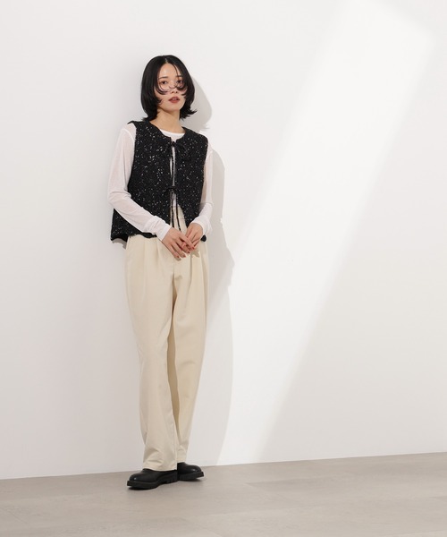 N.(N. Natural Beauty Basic)(エヌエヌナチュラルビューティーベーシック)の「ラメネップ透かし編みジレ(ベスト・レディース・ベージュ/オフホワイト/ブラック・MEDIUM)」の21枚目の写真