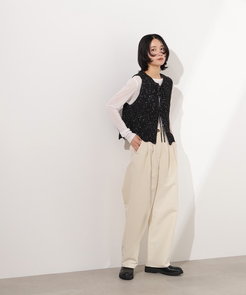 N.(N. Natural Beauty Basic)(エヌエヌナチュラルビューティーベーシック)の「ラメネップ透かし編みジレ(ベスト・レディース・ベージュ/オフホワイト/ブラック・MEDIUM)」の22枚目の写真