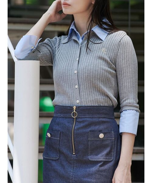 TONAL（トーナル）の「シャツドッキング2WAYリブニット（ニット/セーター・レディース・ブラウン/グレー/ブラック・MEDIUM）」の7枚目の写真