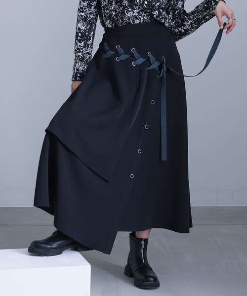 kOhAKU（コハク）の「『ハトメレースアップスカート』（スカート・レディース・モカ/ブラック・2/1）」の2枚目の写真