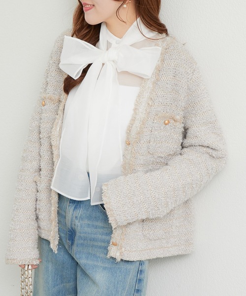 セール】【名品・着回し力抜群】ファンシーツイードニットジャケット