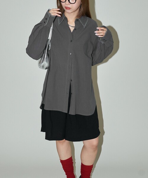 PUBLUX(パブリュクス)の「PUBLUX/パブリュクス オーガンジー ドッキング ボイルシャツ 限定展開(シャツ/ブラウス・レディース・オフホワイト/チャコールグレー・フリ-)」の6枚目の写真