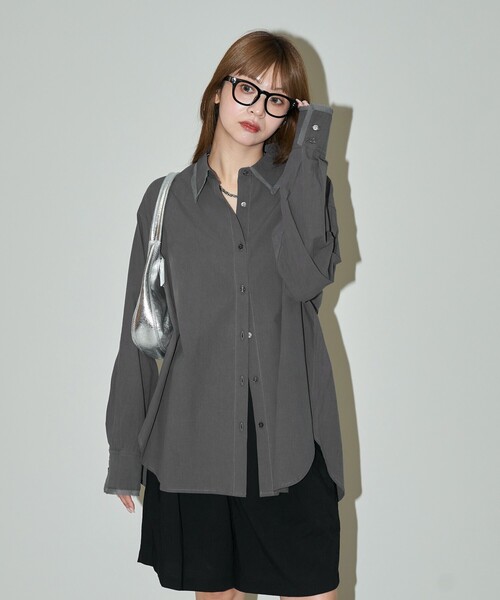 PUBLUX(パブリュクス)の「PUBLUX/パブリュクス オーガンジー ドッキング ボイルシャツ 限定展開(シャツ/ブラウス・レディース・オフホワイト/チャコールグレー・フリ-)」の7枚目の写真