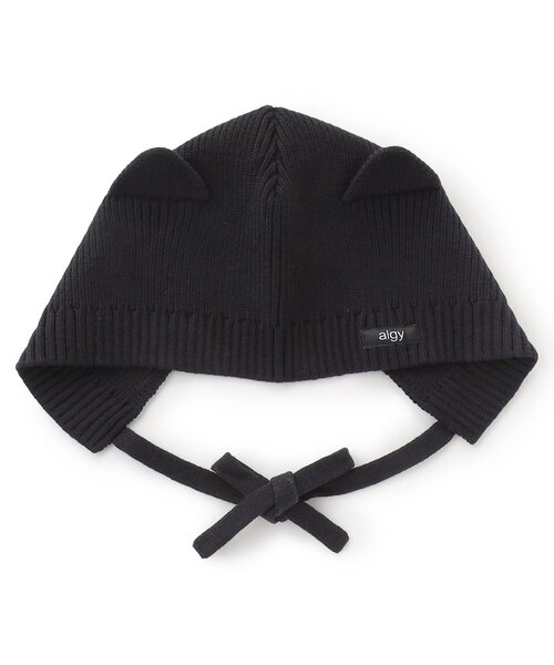algy（アルジー）の「ねこみみニット帽（ニットキャップ/ビーニー・キッズ・ブラック/オフホワイト・FREE）」の6枚目の写真