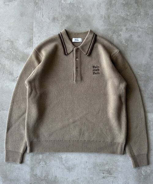 FFEIN（フェイン）の「【FFEIN（フェイン）】三段ロゴアソート襟ポロニット / ポロシャツ ニット ボーダー 刺繍 ワンポイント（ニット/セーター・メンズ・ネイビー/ベージュ/アイボリー/ブラック/A/B・LARGE/MEDIUM/SMALL）」の4枚目の写真