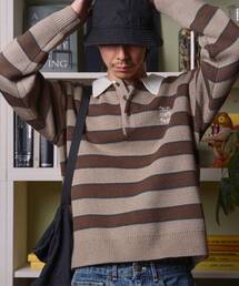 FFEIN（フェイン）の「【FFEIN（フェイン）】三段ロゴアソート襟ポロニット / ポロシャツ ニット ボーダー 刺繍 ワンポイント（ニット/セーター）」