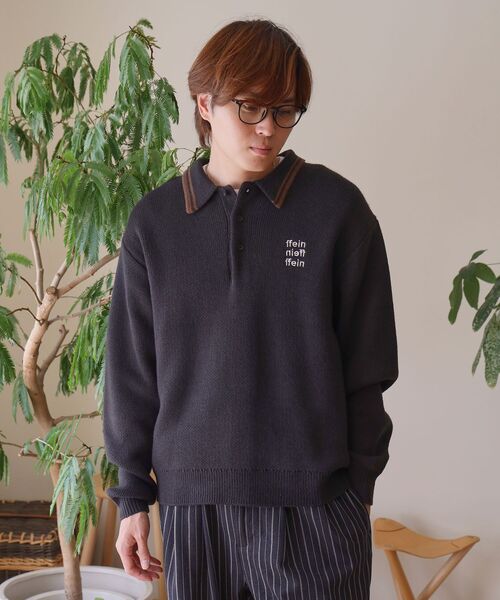 FFEIN（フェイン）の「【FFEIN（フェイン）】三段ロゴアソート襟ポロニット / ポロシャツ ニット ボーダー 刺繍 ワンポイント（ニット/セーター・メンズ・ネイビー/ベージュ/アイボリー/ブラック/A/B・LARGE/MEDIUM/SMALL）」の19枚目の写真