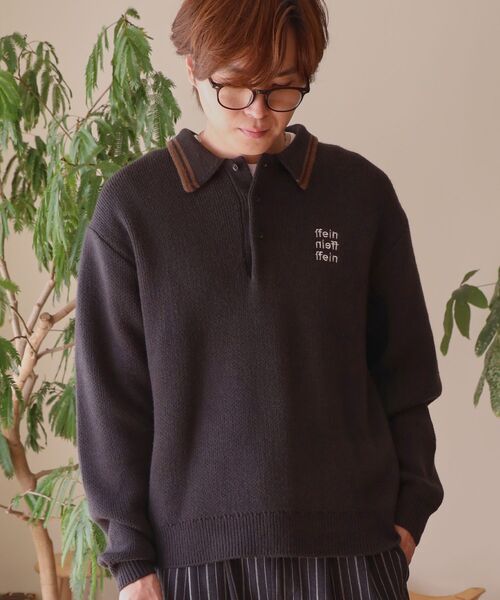 FFEIN（フェイン）の「【FFEIN（フェイン）】三段ロゴアソート襟ポロニット / ポロシャツ ニット ボーダー 刺繍 ワンポイント（ニット/セーター・メンズ・ネイビー/ベージュ/アイボリー/ブラック/A/B・LARGE/MEDIUM/SMALL）」の15枚目の写真