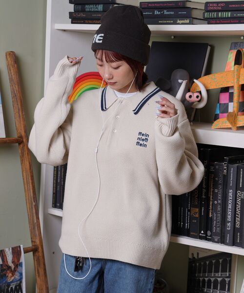 FFEIN（フェイン）の「【FFEIN（フェイン）】三段ロゴアソート襟ポロニット / ポロシャツ ニット ボーダー 刺繍 ワンポイント（ニット/セーター・メンズ・ネイビー/ベージュ/アイボリー/ブラック/A/B・LARGE/MEDIUM/SMALL）」の16枚目の写真
