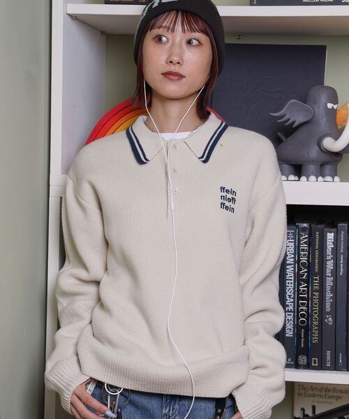 FFEIN（フェイン）の「【FFEIN（フェイン）】三段ロゴアソート襟ポロニット / ポロシャツ ニット ボーダー 刺繍 ワンポイント（ニット/セーター・メンズ・ネイビー/ベージュ/アイボリー/ブラック/A/B・LARGE/MEDIUM/SMALL）」の17枚目の写真