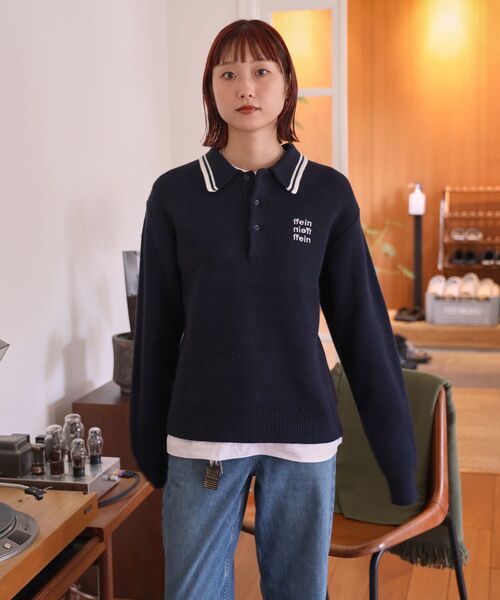 FFEIN（フェイン）の「【FFEIN（フェイン）】三段ロゴアソート襟ポロニット / ポロシャツ ニット ボーダー 刺繍 ワンポイント（ニット/セーター・メンズ・ネイビー/ベージュ/アイボリー/ブラック/A/B・LARGE/MEDIUM/SMALL）」の10枚目の写真