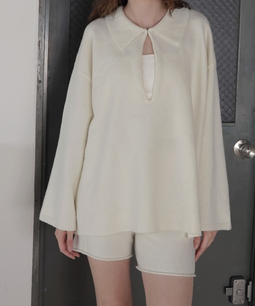 Mili affinity(ミリアフィニティー)の「【セットアップアイテム】ホック付きポロニット&ショートニットパンツ(ニット/セーター・レディース・ブラック/ベージュ/グレー/オフホワイト・FREE)」の16枚目の写真