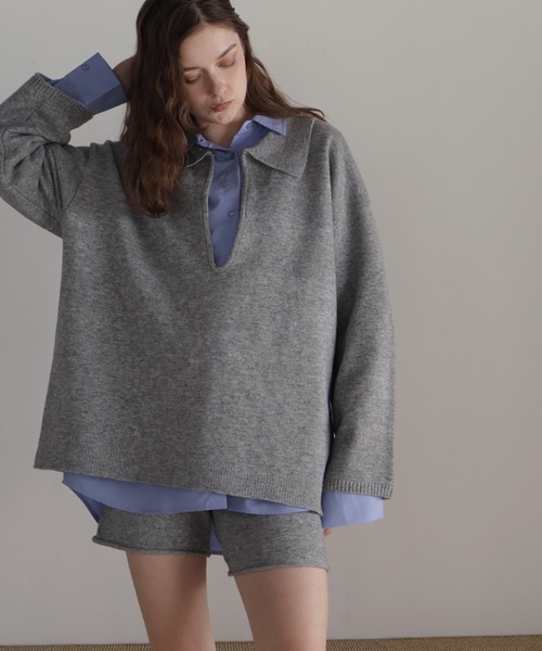 Mili affinity(ミリアフィニティー)の「【セットアップアイテム】ホック付きポロニット&ショートニットパンツ(ニット/セーター・レディース・ブラック/ベージュ/グレー/オフホワイト・FREE)」の19枚目の写真