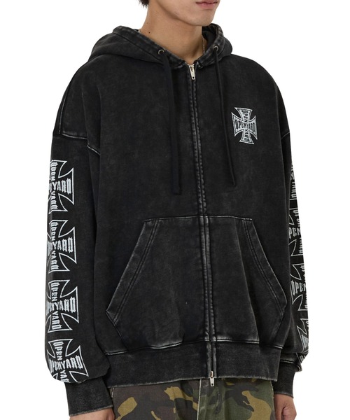 OY パーカー 黒 OY/オーワイ』CROSS FADE WASHED HOODIE ZIP UP/クロスフェード