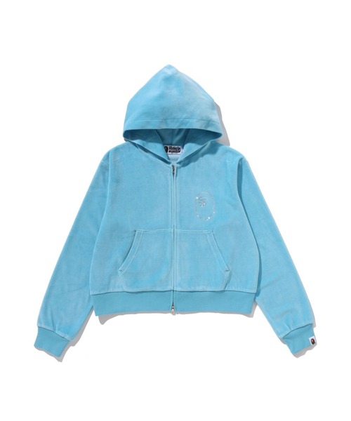 CRYSTAL STONE APE HEAD VELOUR ZIP HOODIE