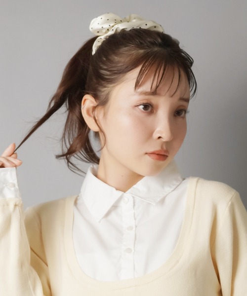 SPINNS（スピンズ）の「サテンシュシュ/ドット/水玉柄/NEO森ガール（シュシュ・レディース・ブラック/アイボリー・ONESIZE）」の9枚目の写真