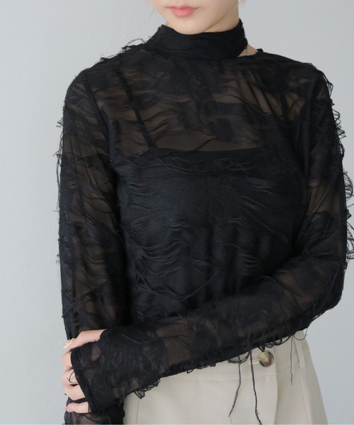 CLEIO（クレイオ）の「【CLEIO】花ジャガードシアートップス FLOWER JACQUARD SHEER TOPS/980-14601（Tシャツ/カットソー・レディース・ブラック/ライトベージュ・FREE）」の22枚目の写真